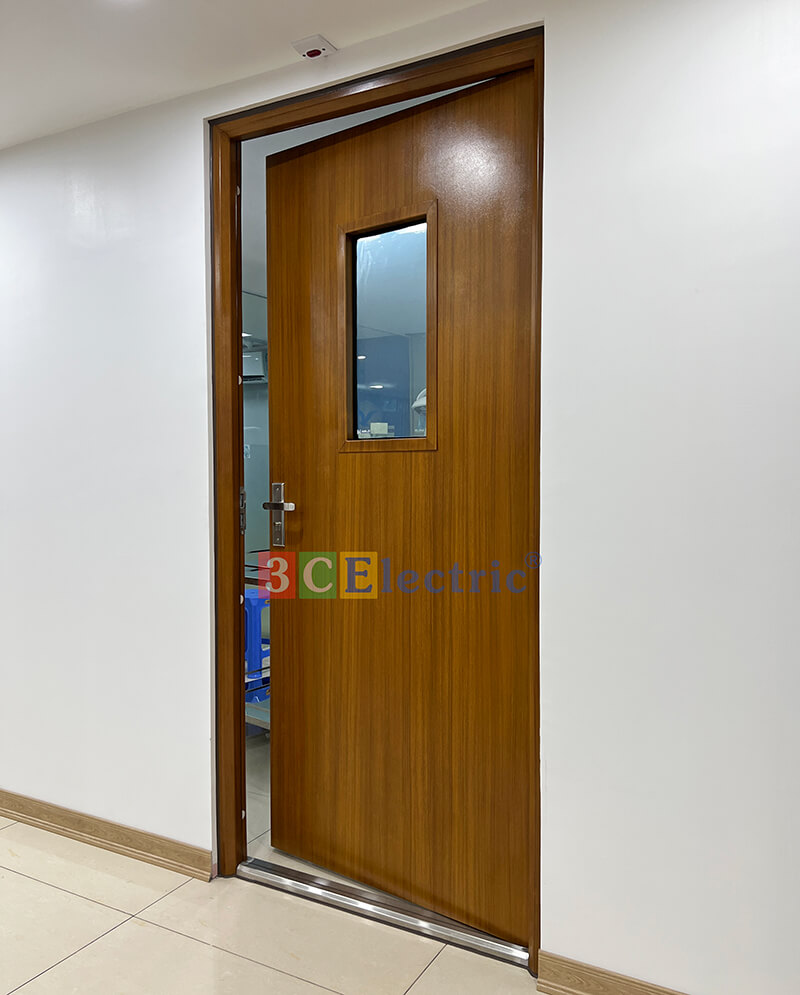 Cửa thép ngăn cháy vân gỗ 1 cánh có ô kính Cửa thép ngăn cháy vân gỗ 1 cánh có ô kính
